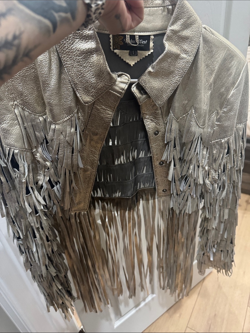 Metallic Fringe Leather Jacket - Silver